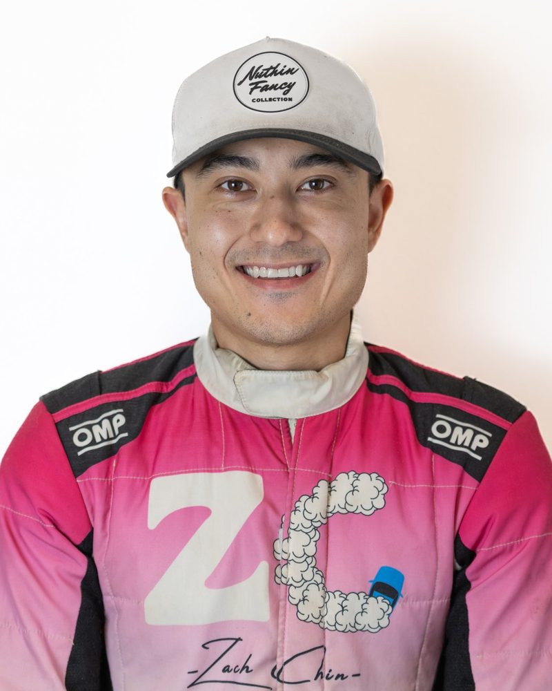 Zach Chin in his pink race suit